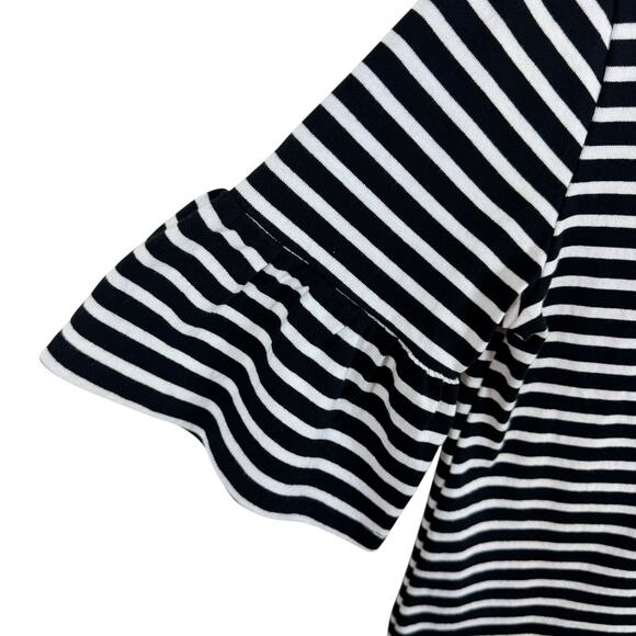 Ellison 100% Cotton Black White Striped Half Ruffled Bell Sleeve Knit Blouse M - Picture 3 of 7